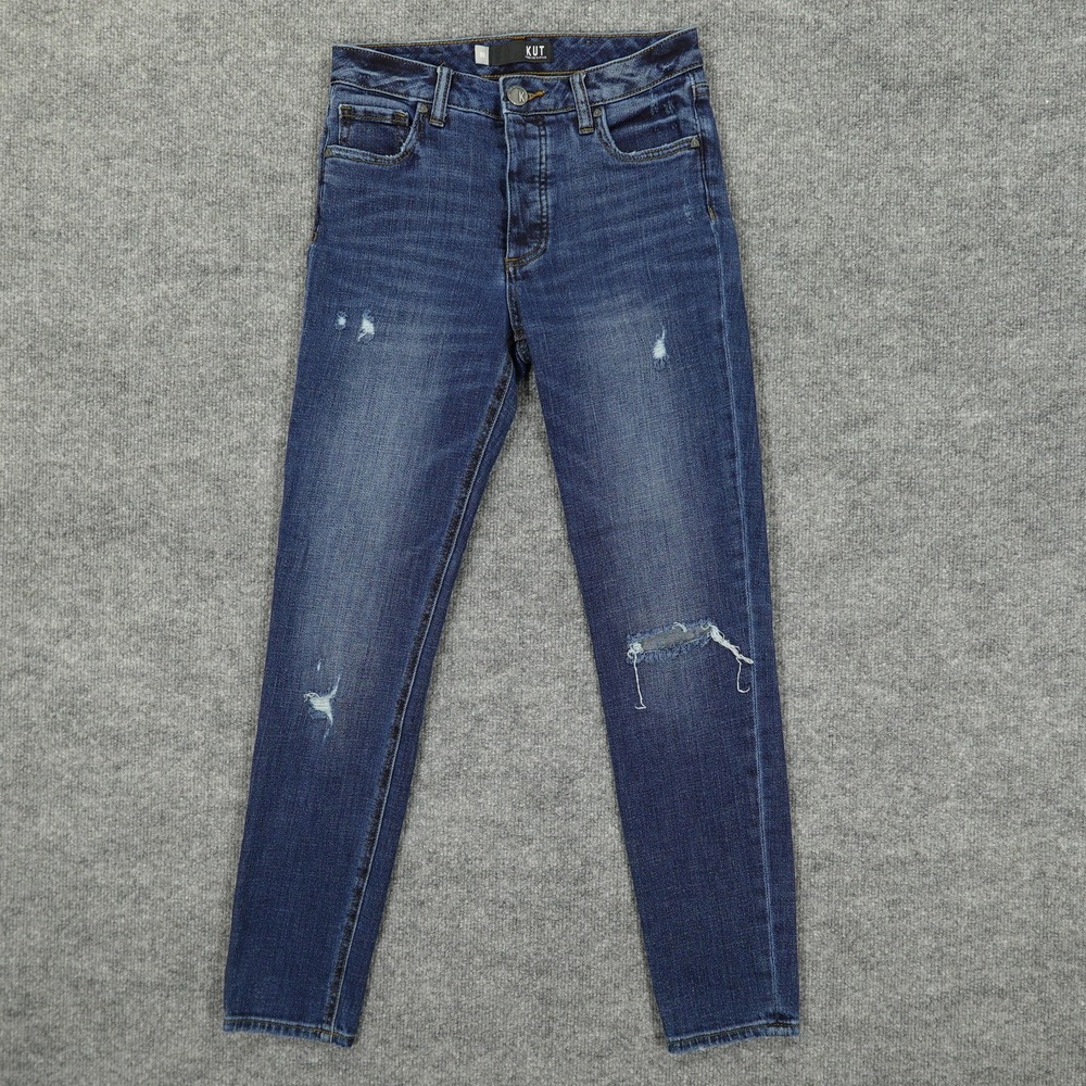KUT From The Kloth Juliet Jeans Womens 00 Blue Distressed Boyfriend Stretch